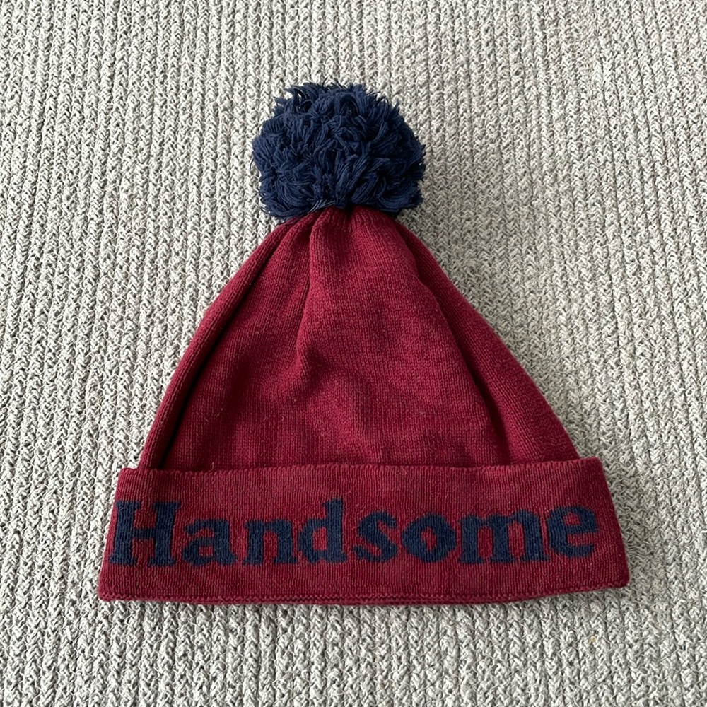 BabyGap Burgundy Navy Blue Cotton Handsome Winter Hat with Pom